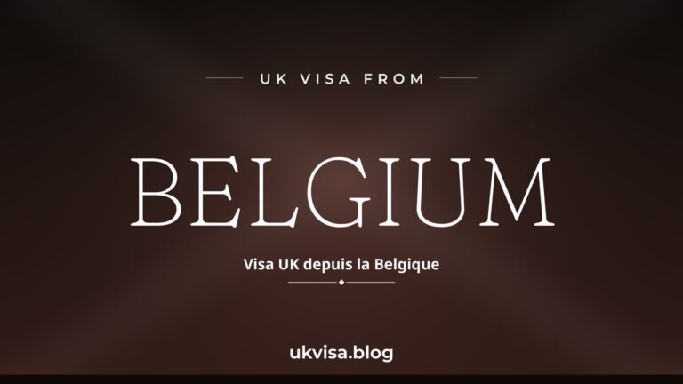 Uk Visa From Belgium Featured Image — Belgium In White Serif Type With The French Line &Quot;Visa Uk Depuis La Belgique&Quot; On A Dark Black National-Colour Background