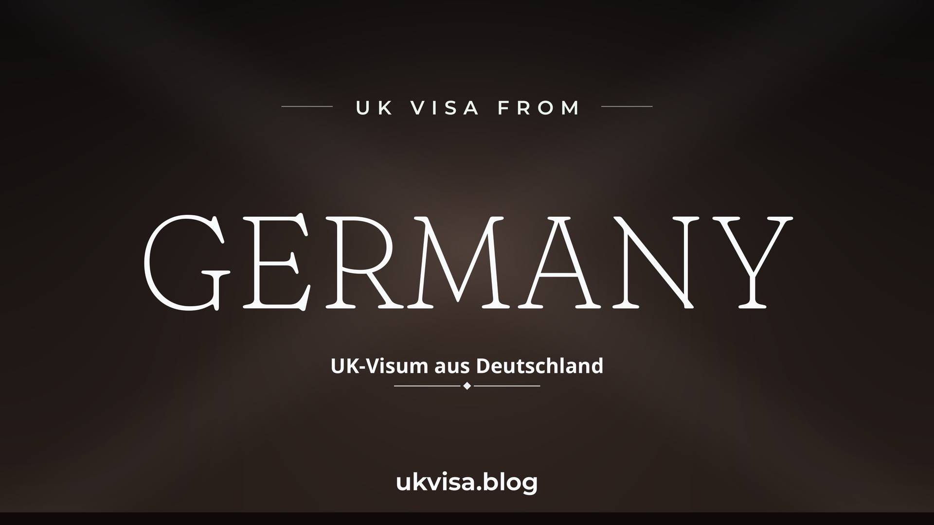 UK visa from Germany featured image — Germany in white serif type with the German line "UK-Visum aus Deutschland" on a dark black national-colour background