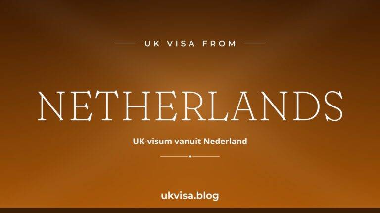 Home 13 UK visa from Netherlands featured image — Netherlands in white serif type with the Dutch line "UK-visum vanuit Nederland" on a dark orange national-colour background