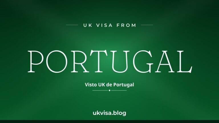 Home 7 UK visa from Portugal featured image — Portugal in white serif type with the Portuguese line "Visto UK de Portugal" on a dark green national-colour background