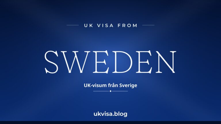 Uk Visa From Sweden Featured Image — Sweden In White Serif Type With The Swedish Line &Quot;Uk-Visum Från Sverige&Quot; On A Dark Blue National-Colour Background