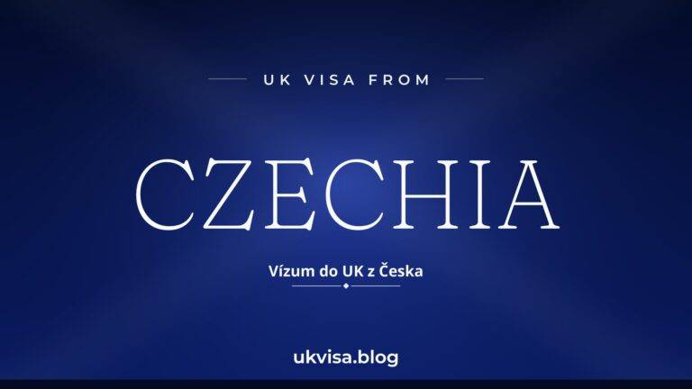 Home 13 UK visa from Czechia featured image — Czechia in white serif type with the Czech line "Vízum do UK z Česka" on a dark blue national-colour background