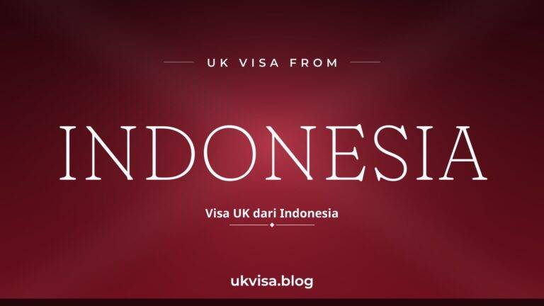 Home 4 UK visa from Indonesia featured image — Indonesia in white serif type with the Indonesian line "Visa UK dari Indonesia" on a dark red national-colour background