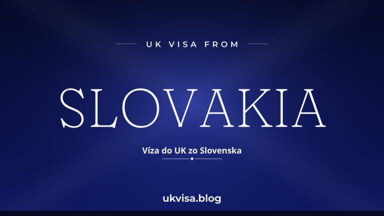 Home 12 UK visa from Slovakia featured image — Slovakia in white serif type with the Slovak line "Víza do UK zo Slovenska" on a dark blue national-colour background