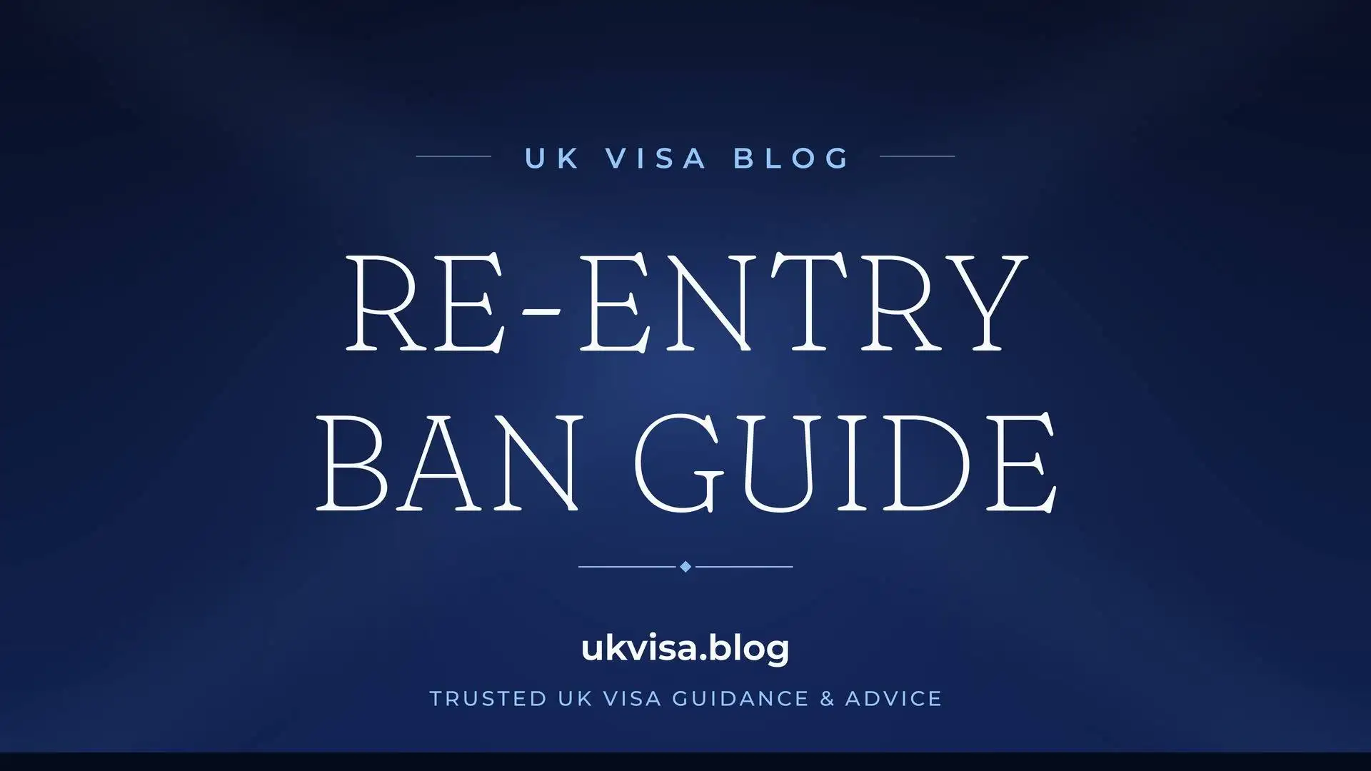 UK Visa Blog featured image — "Re-Entry Ban Guide" in white serif type on a navy blue background with Union Jack light beams