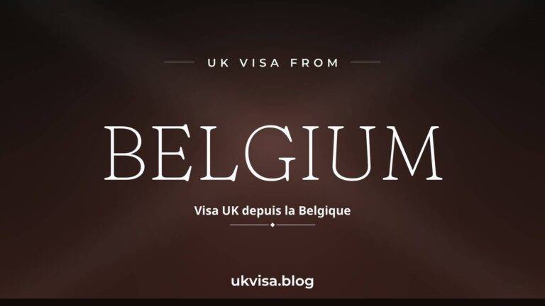 Home 3 UK visa from Belgium featured image — Belgium in white serif type with the French line "Visa UK depuis la Belgique" on a dark black national-colour background