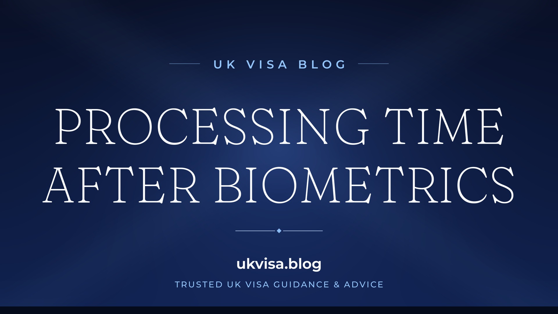UK Visa Blog featured image — "Processing Time After Biometrics" in white serif type on a navy blue background with Union Jack light beams