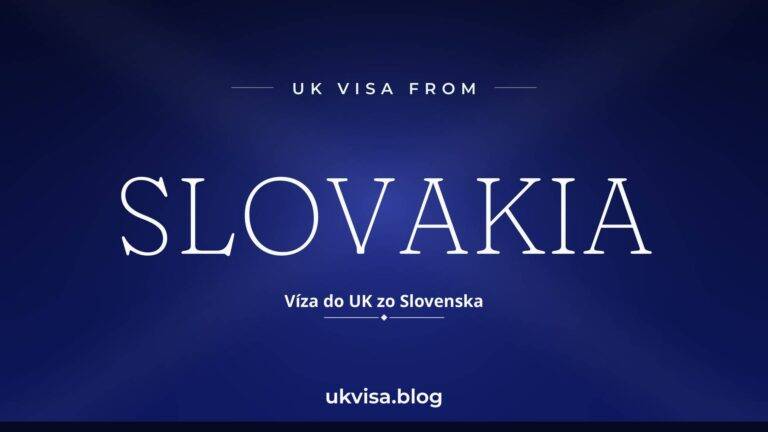 Home 12 UK visa from Slovakia featured image — Slovakia in white serif type with the Slovak line "Víza do UK zo Slovenska" on a dark blue national-colour background