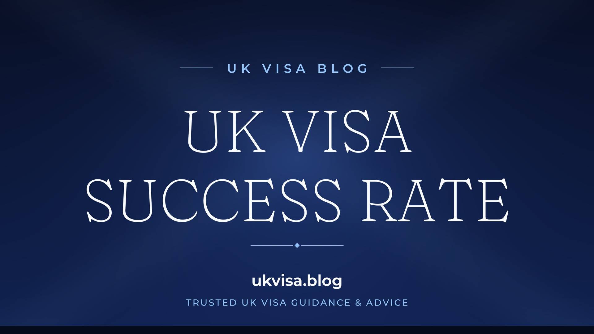 UK Visa Blog featured image — "UK Visa Success Rate" in white serif type on a navy blue background with Union Jack light beams