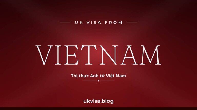 Home 5 UK visa from Vietnam featured image — Vietnam in white serif type with the Vietnamese line "Thị thực Anh từ Việt Nam" on a dark red national-colour background