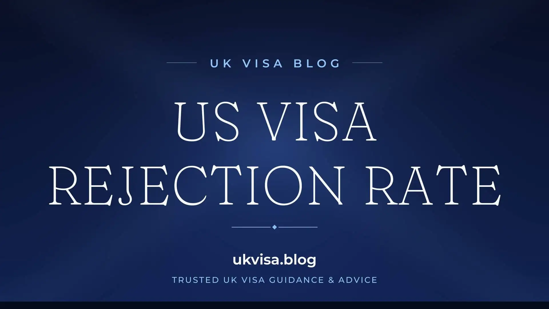 UK Visa Blog featured image — "US Visa Rejection Rate" in white serif type on a navy blue background with Union Jack light beams